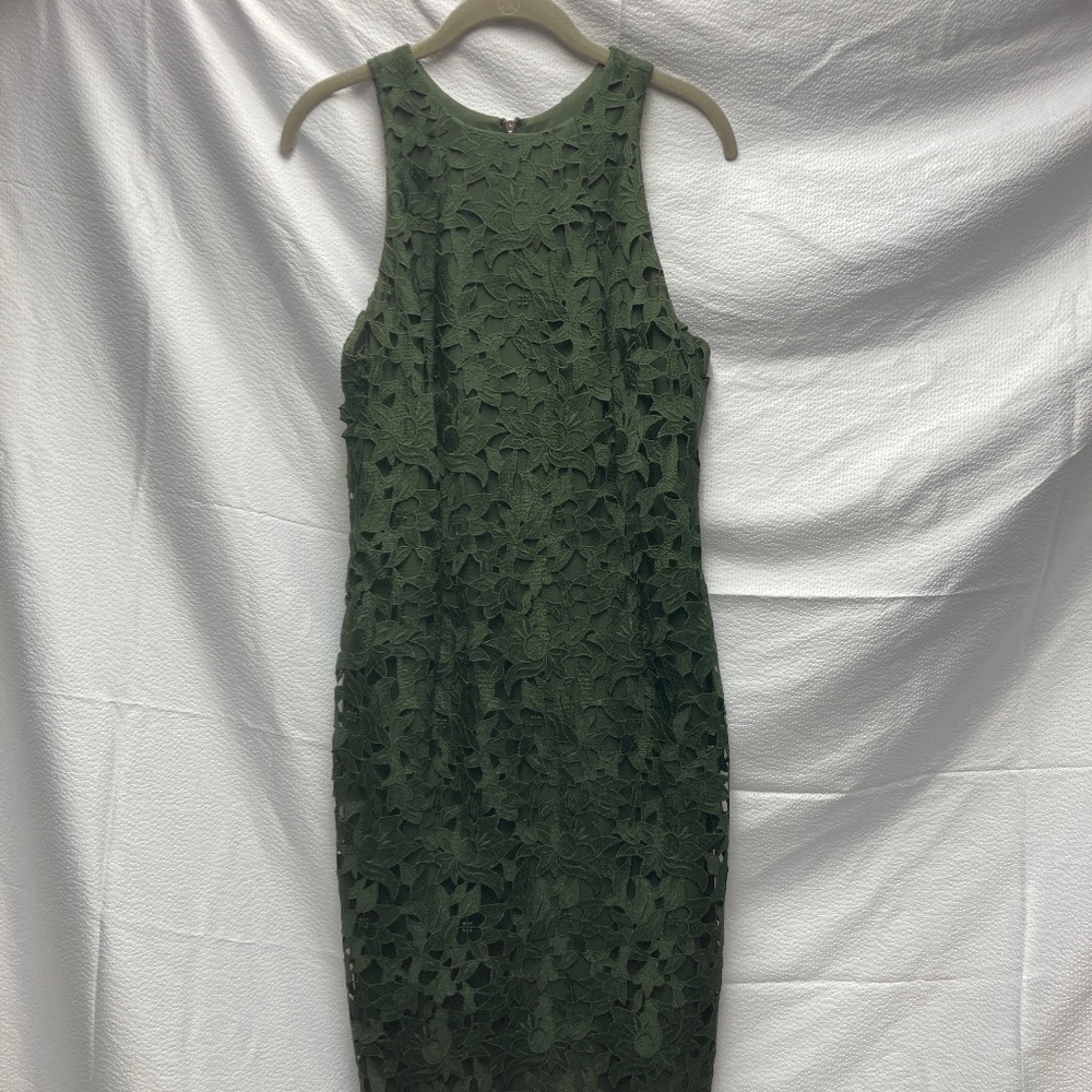 Olive Green Lace Sheath Dress